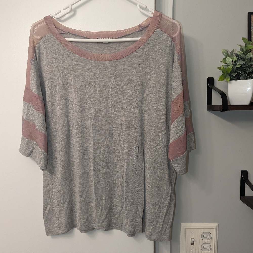 Sheer Floral Detailed Gray Top